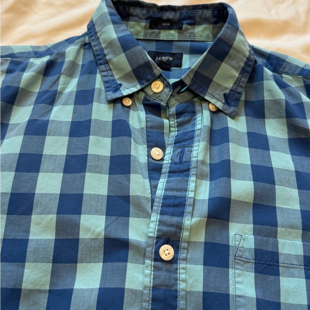 J. Crew *Extra Slim* Teal and Navy Gingham Shirt